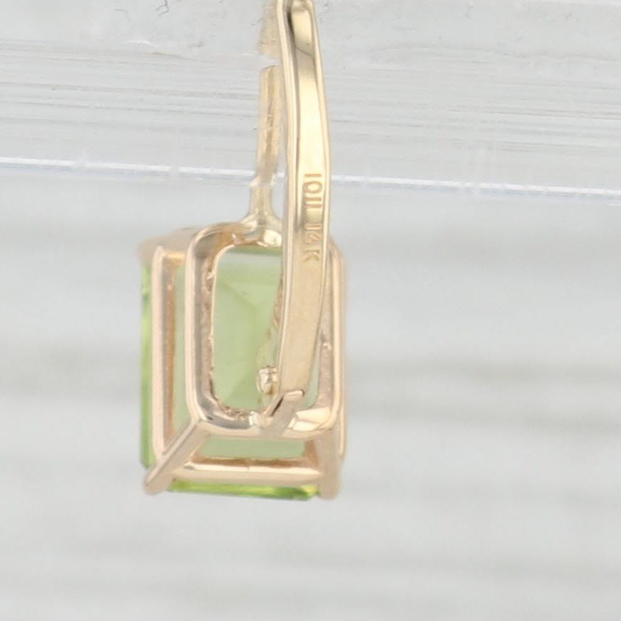 Light Gray 3.4ctw Peridot Drop Earrings 14k Yellow Gold Emerald Cut August Birthstone