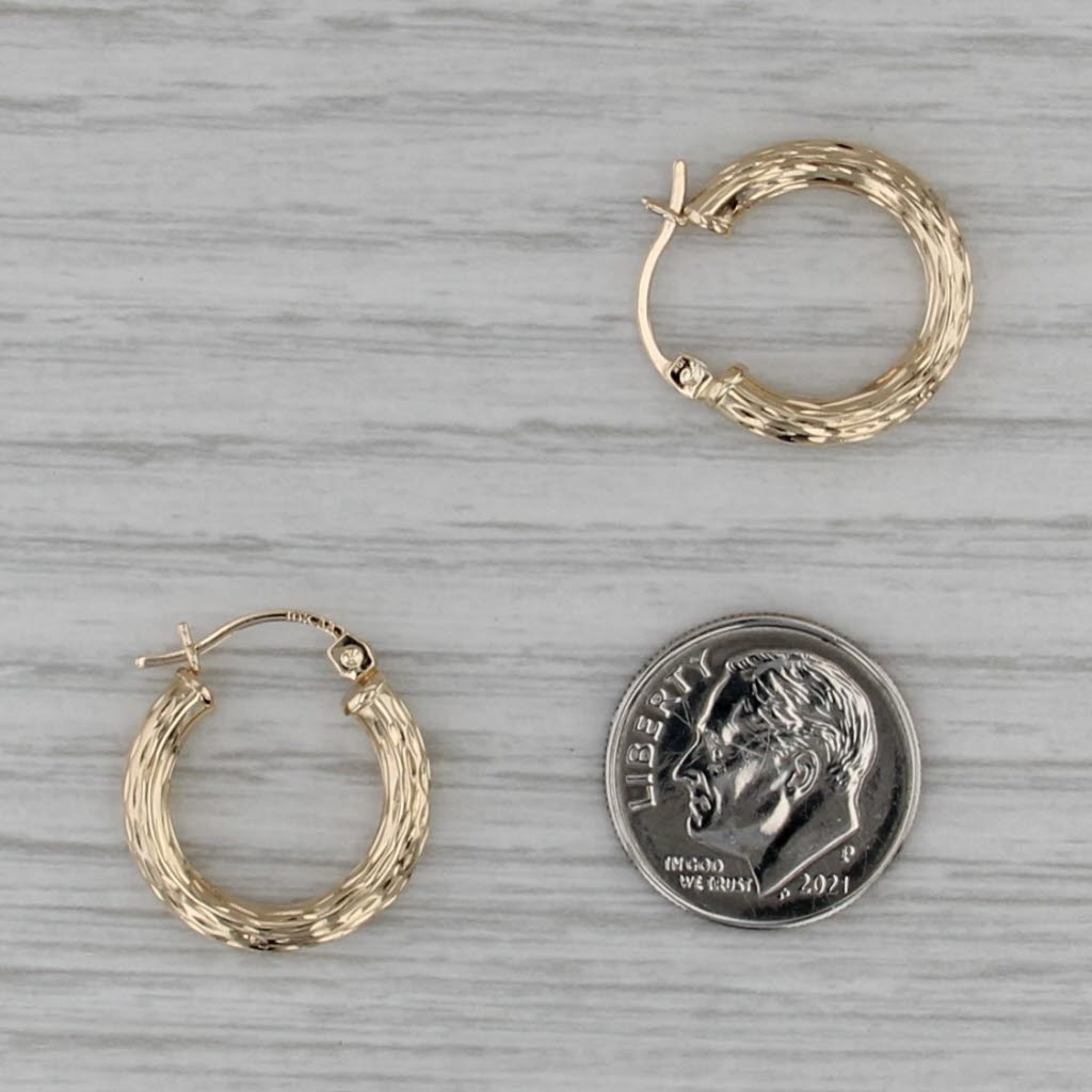 Textured Hoop Earrings 10k Yellow Gold Snap Top Round Hoops