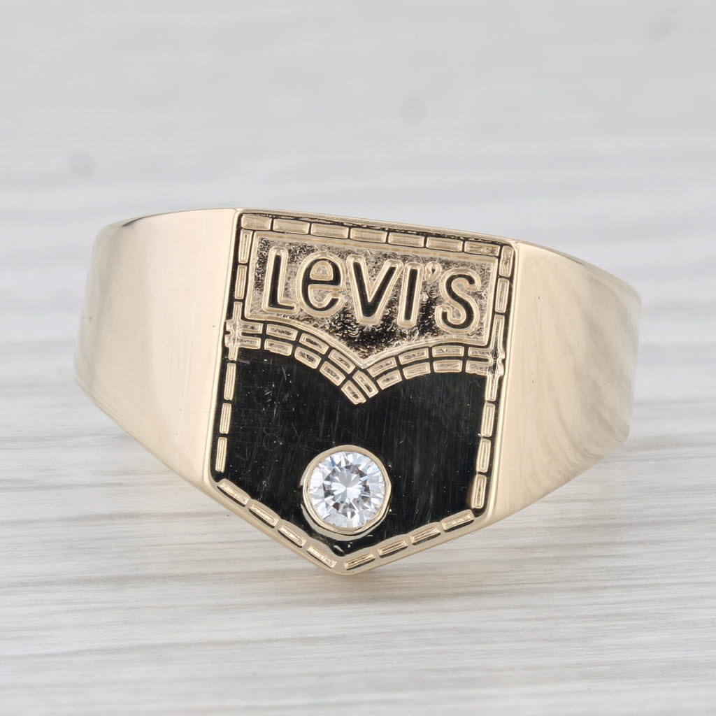 Light Gray Tiffany & Co Levi's Jeans Pocket Signet Ring 14k Yellow Gold Size 10.25 Signet