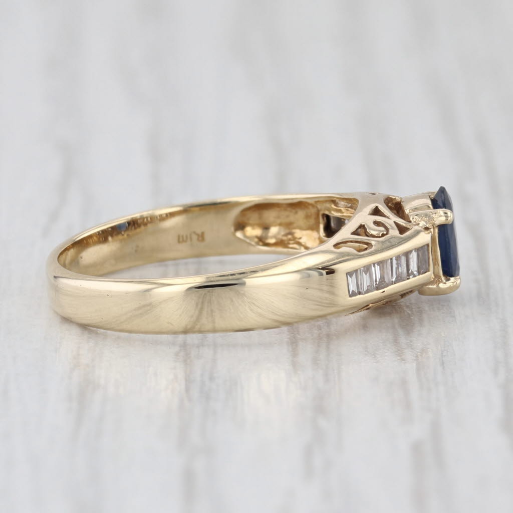 0.78ctw Oval Blue Sapphire Diamond Ring 14k Yellow Gold Size 7.5