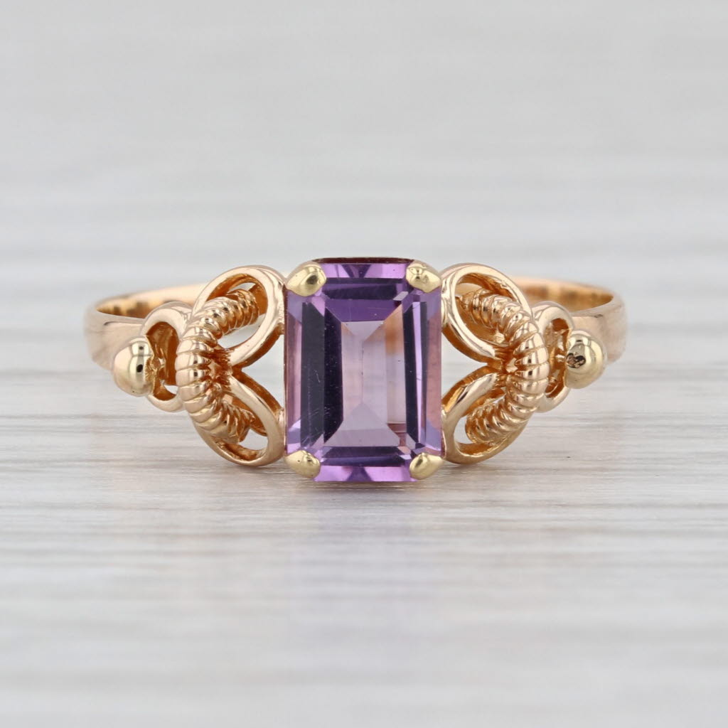 Vintage Amethyst Solitaire Ring 18k Rose Gold Size 7.5