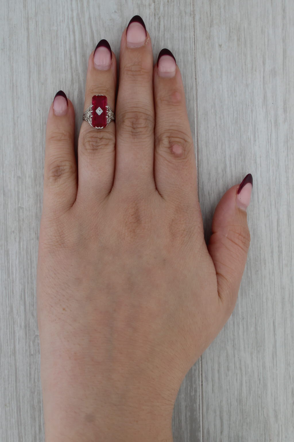 3.56ctw Vintage Ostby Barton Lab Created Ruby Signet Ring Diamond 14k Gold Sz 4