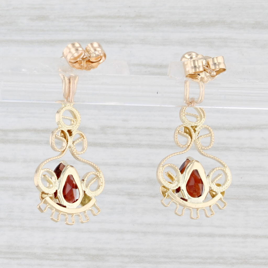 Light Gray 1ctw Garnet Filigree Dangle Earrings 14k Yellow Gold Drops