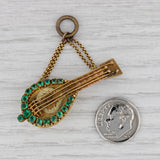 1800s Antique Mandolin Charm Fob Pendant 18k 21k Gold 0.50ctw Emeralds Guitar