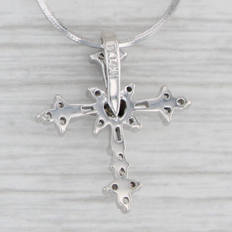 Gray 0.26ctw Diamond Cross Pendant Necklace 14k White Gold 17.25" Snake Chain