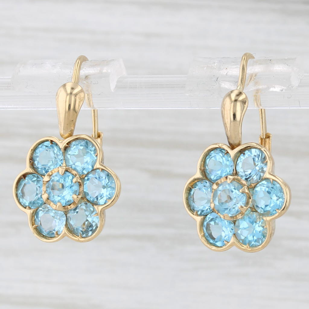 Light Gray 4.50ctw Blue Topaz Flower Drop Earrings 18k Yellow Gold Leverbacks