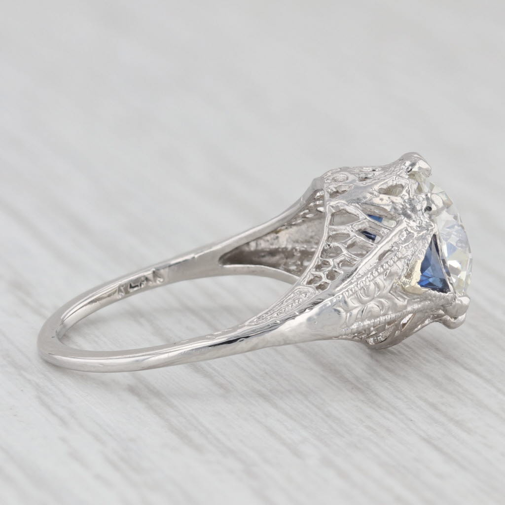 Light Gray Art Deco 3.14ctw Diamond Sapphire Engagement Ring Platinum Filigree Sz 6.75 GIA