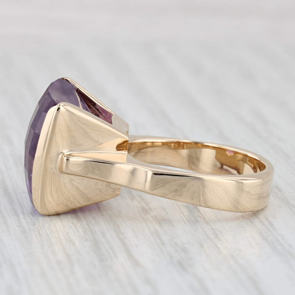 15.50ct Checkerboard Amethyst Ring 14k Yellow Gold Size 7.25-7.5 Cocktail