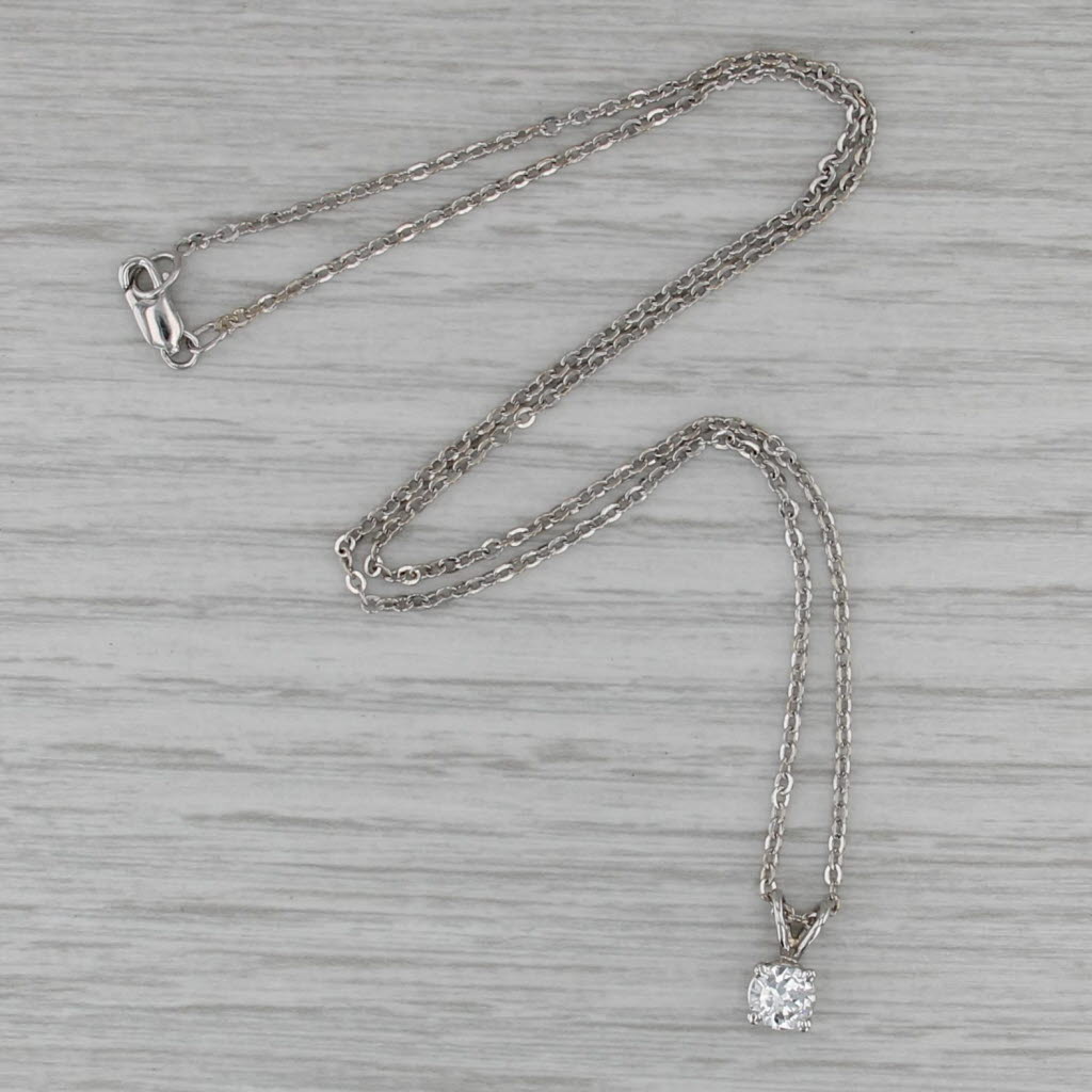 0.42ct Round Diamond Solitaire Pendant Necklace 14k White Gold 15.5" Cable Chain