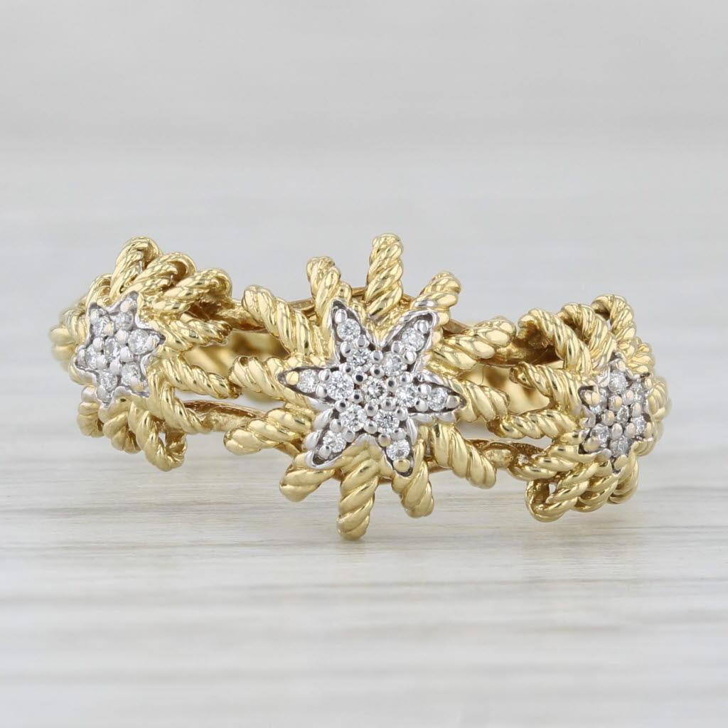 Light Gray 0.10ctw Diamond Pave Starbursts Ring 18k Yellow Gold Size 6.75