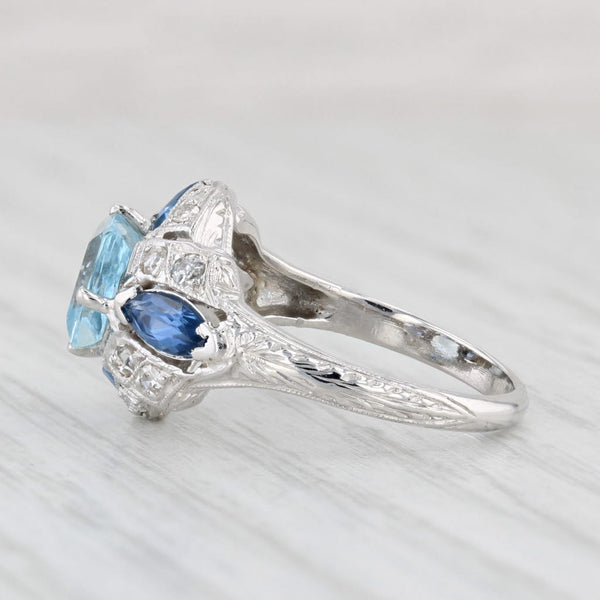 Light Gray Vintage 1.76ctw Aquamarine Diamond Lab Created Sapphire Ring Platinum Size 5.5