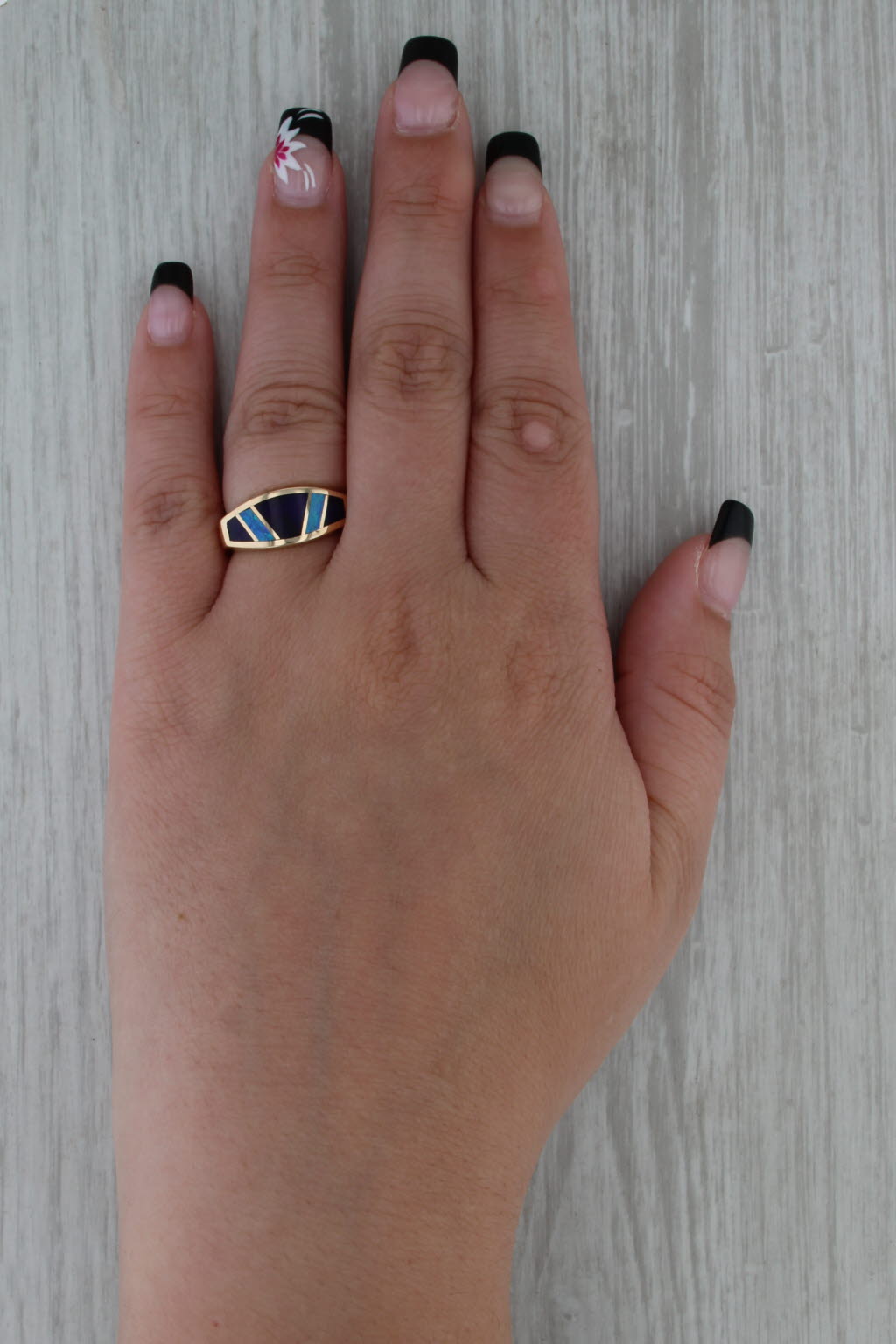 Opal Sugilite Mosaic Inlay Ring 14k Yellow Gold Band Size 6.25-6.5