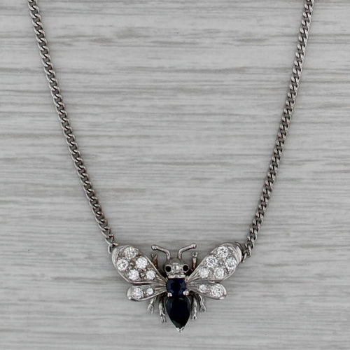 Vintage Sapphire Diamond Bee Pendant Necklace 18k Gold Platinum Gowland Box