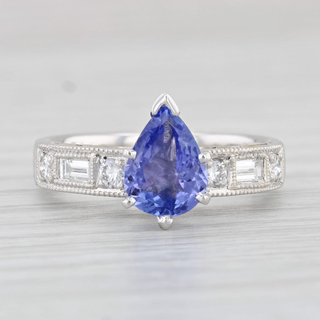 Light Gray 1.52ctw Pear Tanzanite Diamond Ring 18k White Gold Platinum Size 5.5 Engagement