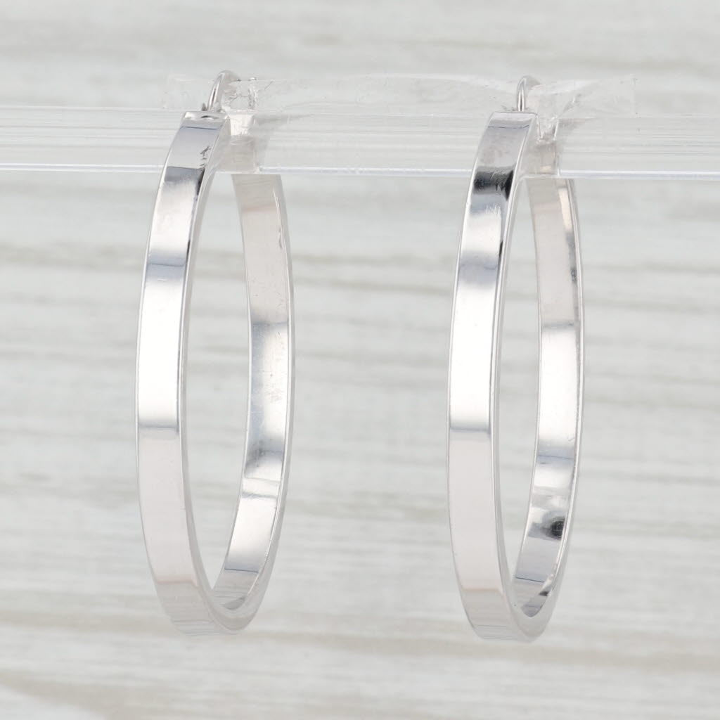 Light Gray Round Hoop Earrings 14k White Gold Snap Top Pierced Hoops