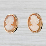 Vintage Carved Shell Cameo Earrings 18k Yellow Gold Non Pierced Screw Back