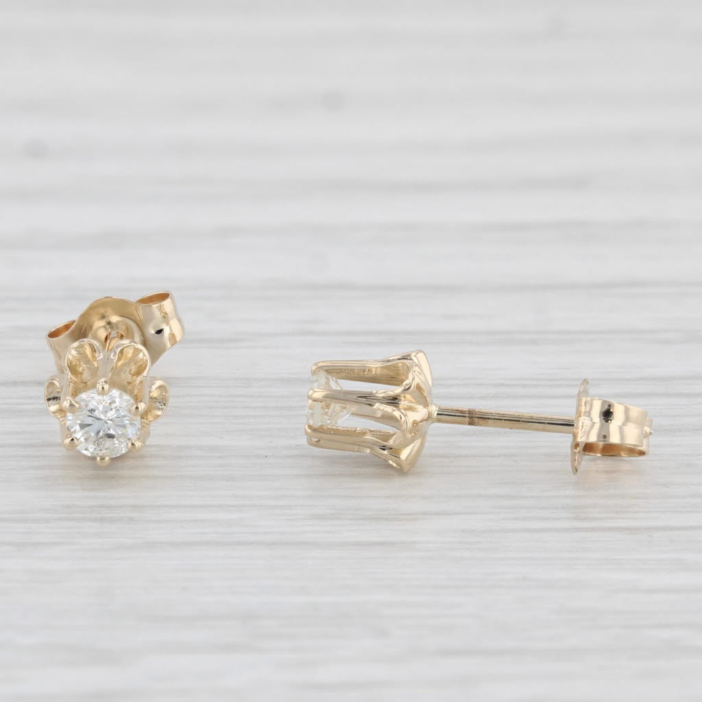 Light Gray Vintage 0.23ctw Diamond Stud Earrings 14k Yellow Gold Round Solitaire Studs