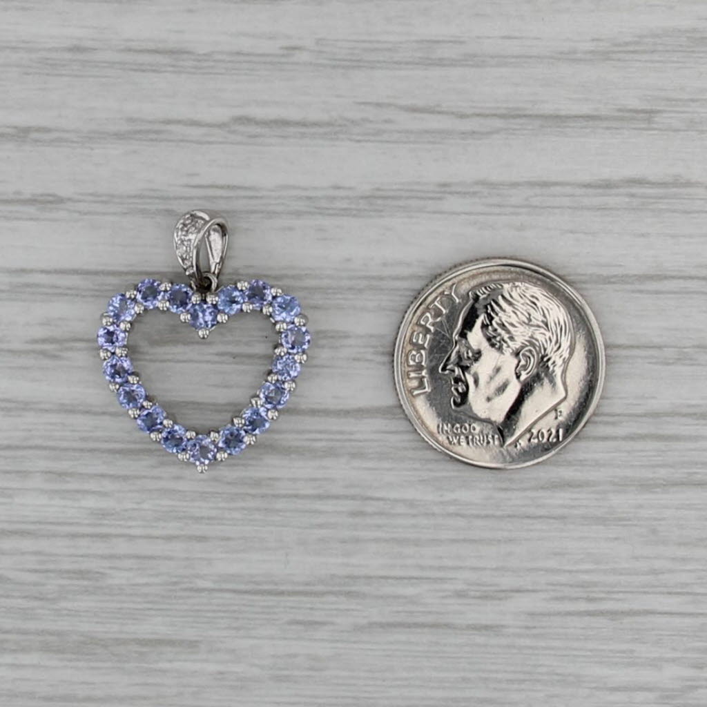 1.20ctw Tanzanite Open Heart Pendant 10k White Gold Diamond Accents