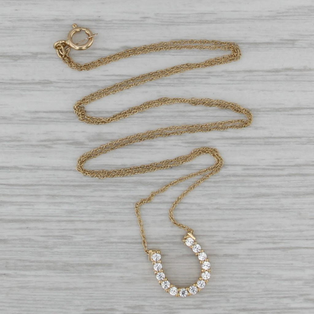 0.48ctw Cubic Zirconia Horseshoe Pendant Necklace 14k Gold Rope 18.25" Chain