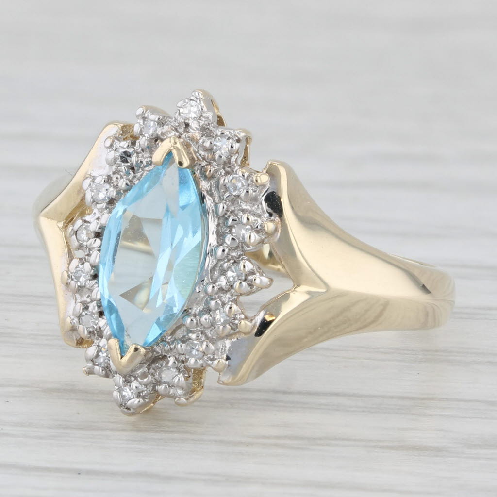 Light Gray 1.36ctw Marquise Blue Topaz Diamond Halo Ring 10k Yellow Gold Size 8.25