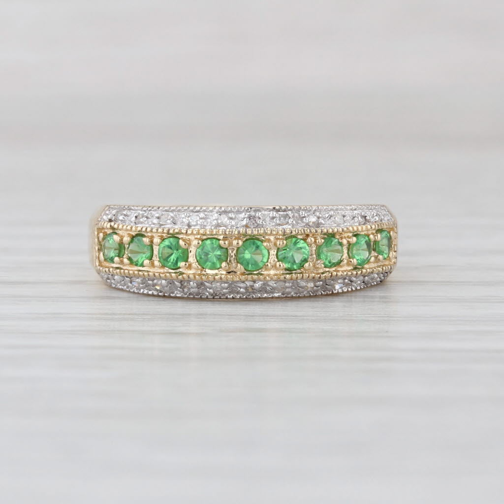 0.37ctw Tsavorite Green Garnet Diamond Ring 10k Yellow Gold Size 6 Stackable