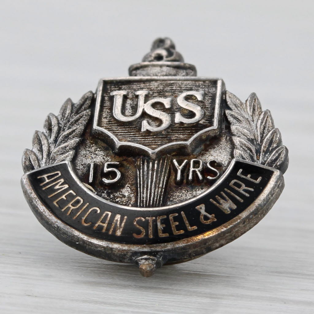 Gray USS 15 Years United States Steel Corp Oilwell Service Pin Serling Silver Vintage