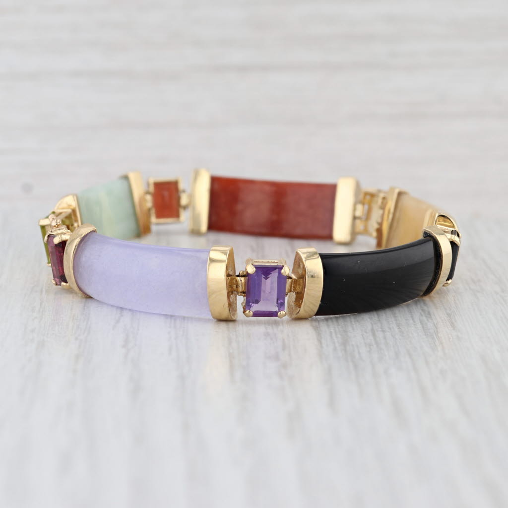 Jadeite Jade Peridot Garnet Citrine Amethyst Bracelet 14k Yellow Gold 7.25" 10mm