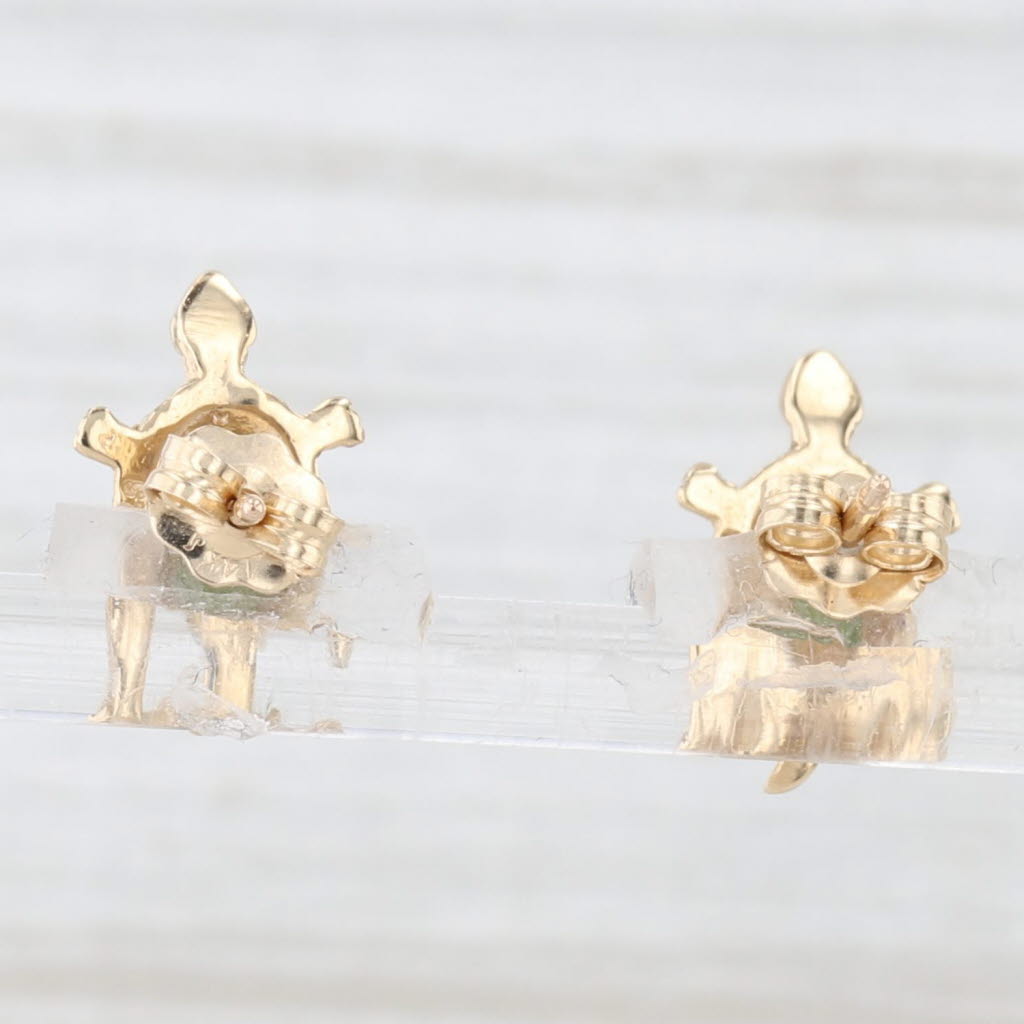 Light Gray Green Nephrite Jade Turtle Stud Earrings 14k Yellow Gold Oval Cabochons