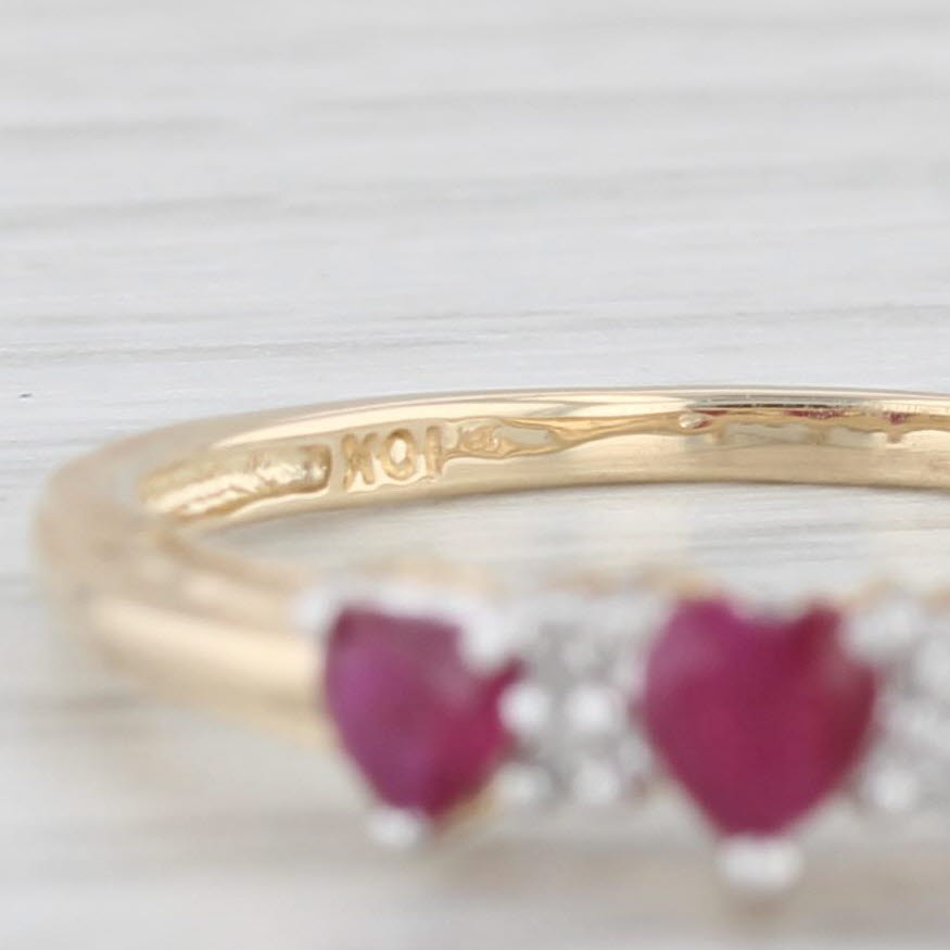 Light Gray 0.50ctw 3-Stone Heart Ruby Ring 10k Yellow Gold Size 7.25 Stackable