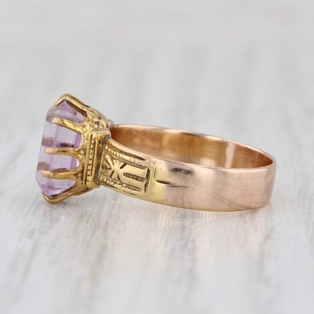 Antique 1.25ct Amethyst Solitaire Ring 10k Yellow Gold Ornate Size 5