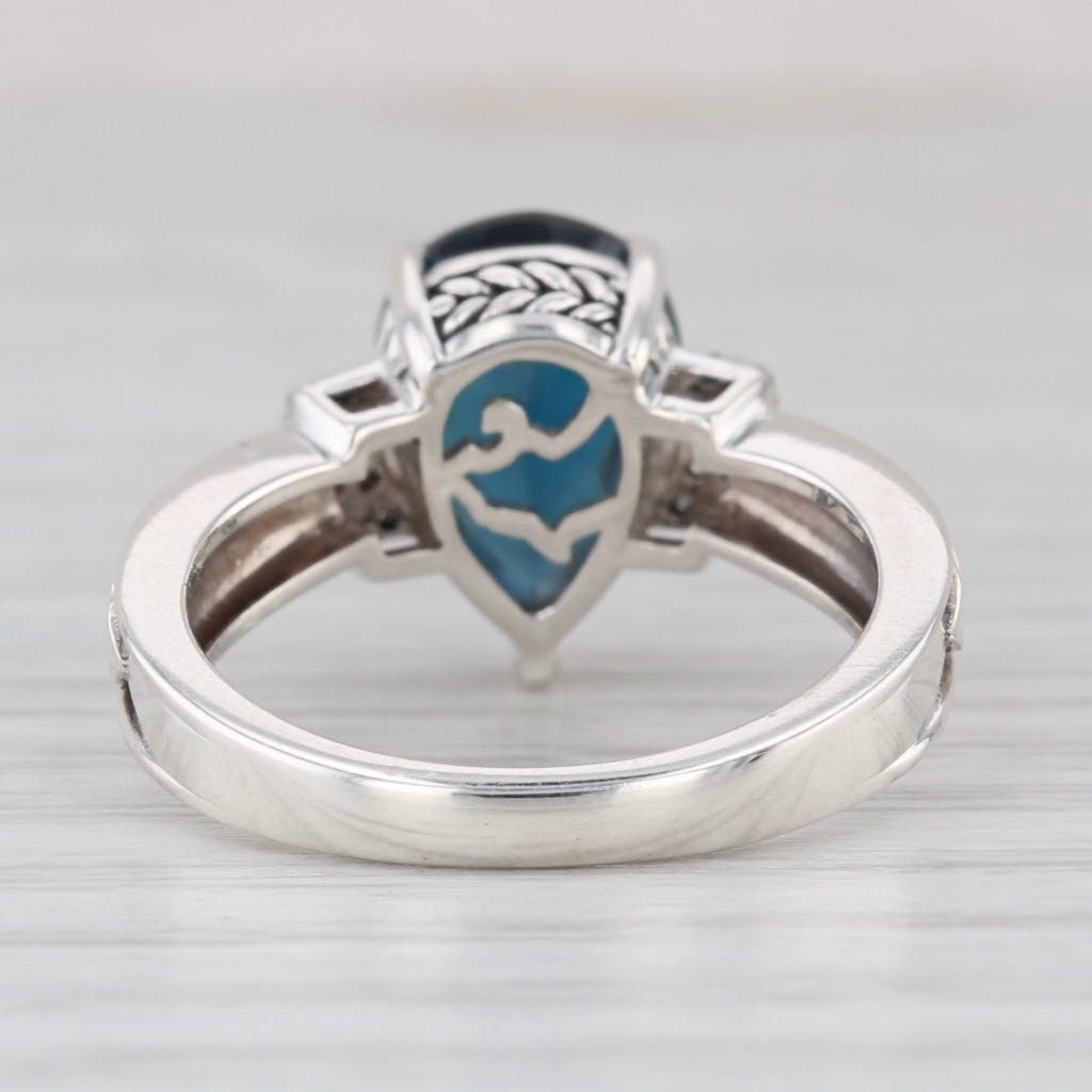 Effy 2.96ctw Pear London Blue Topaz Diamond Ring Sterling Silver Size 7 Teardrop