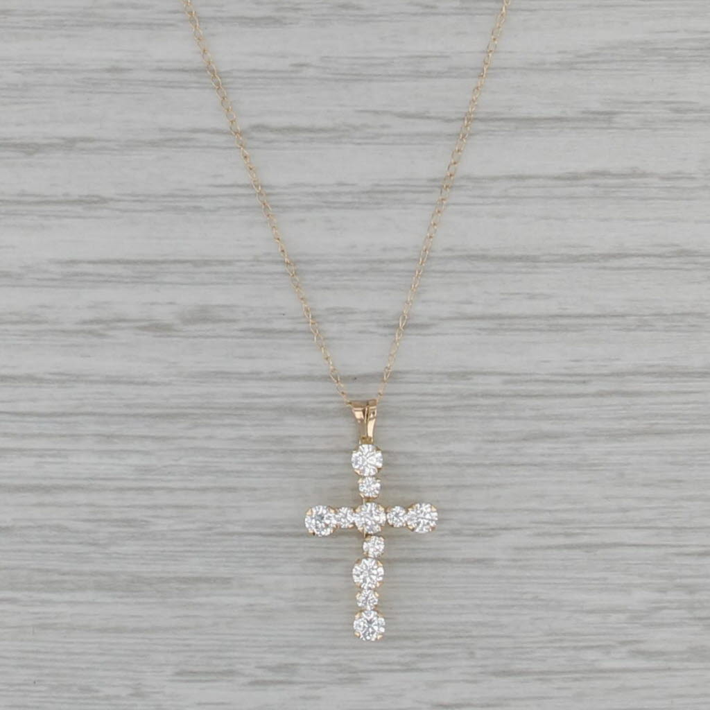 0.75ctw Cubic Zirconia Cross Pendant Necklace 10k Yellow Gold 18.25" Curb Chain