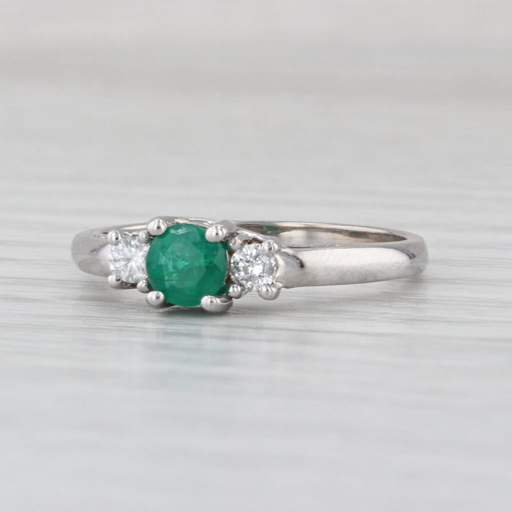 0.40ctw Emerald Diamond Ring 14k White Gold Size 6.75 3-Stone Engagement