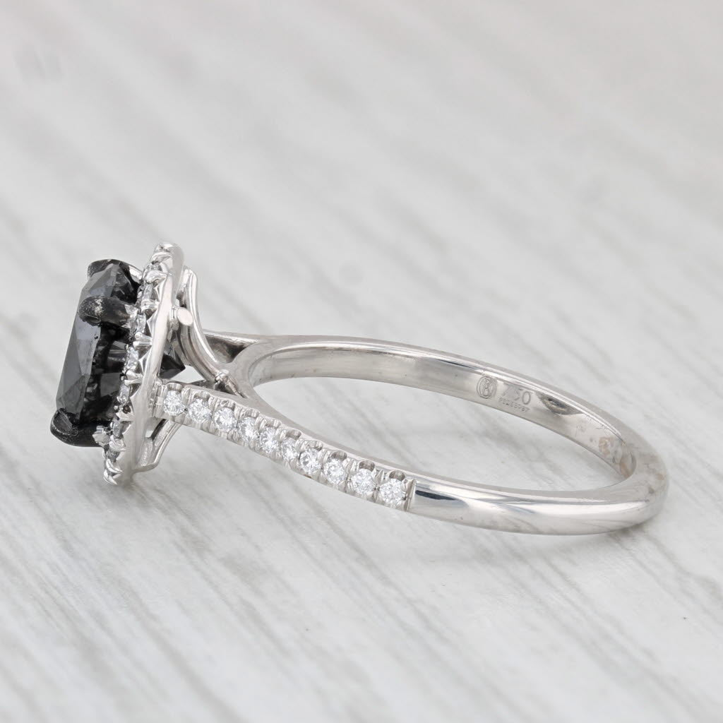 Light Gray New 2.08ctw Round Black White Diamond Halo Ring 18k White Gold Sz 6.5 Engagement