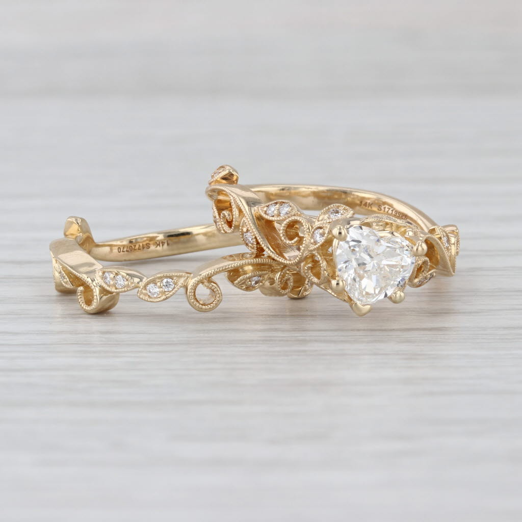 GIA 1.17ctw Diamond Heart Engagement Ring Wedding Band Bridal Set 14k Gold
