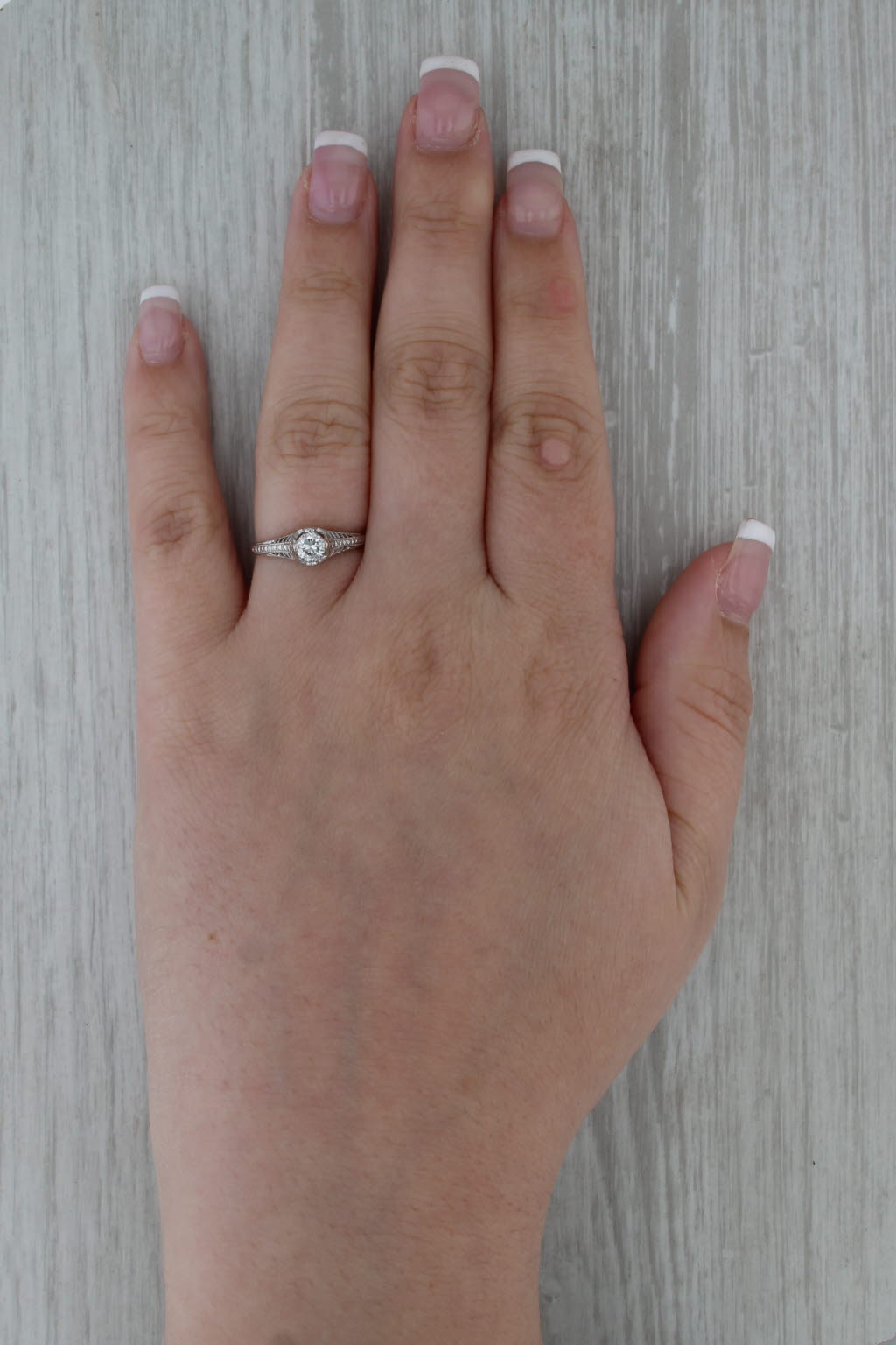 Art Deco Old European Cut Diamond Solitaire Engagement Ring Platinum Filigree