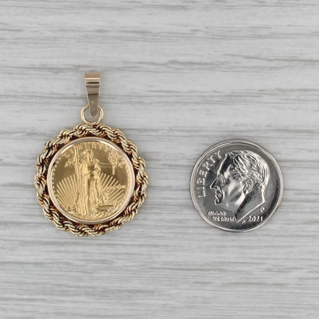 1989 1/10oz American Gold Eagle $5 Coin Pendant 14k 22k Gold Walking Liberty