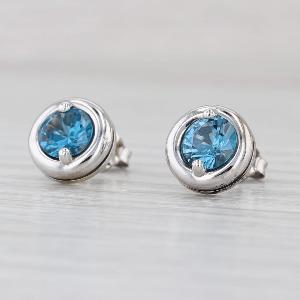 2ctw Round Blue Topaz Solitaire Stud Earrings 14k White Gold Studs