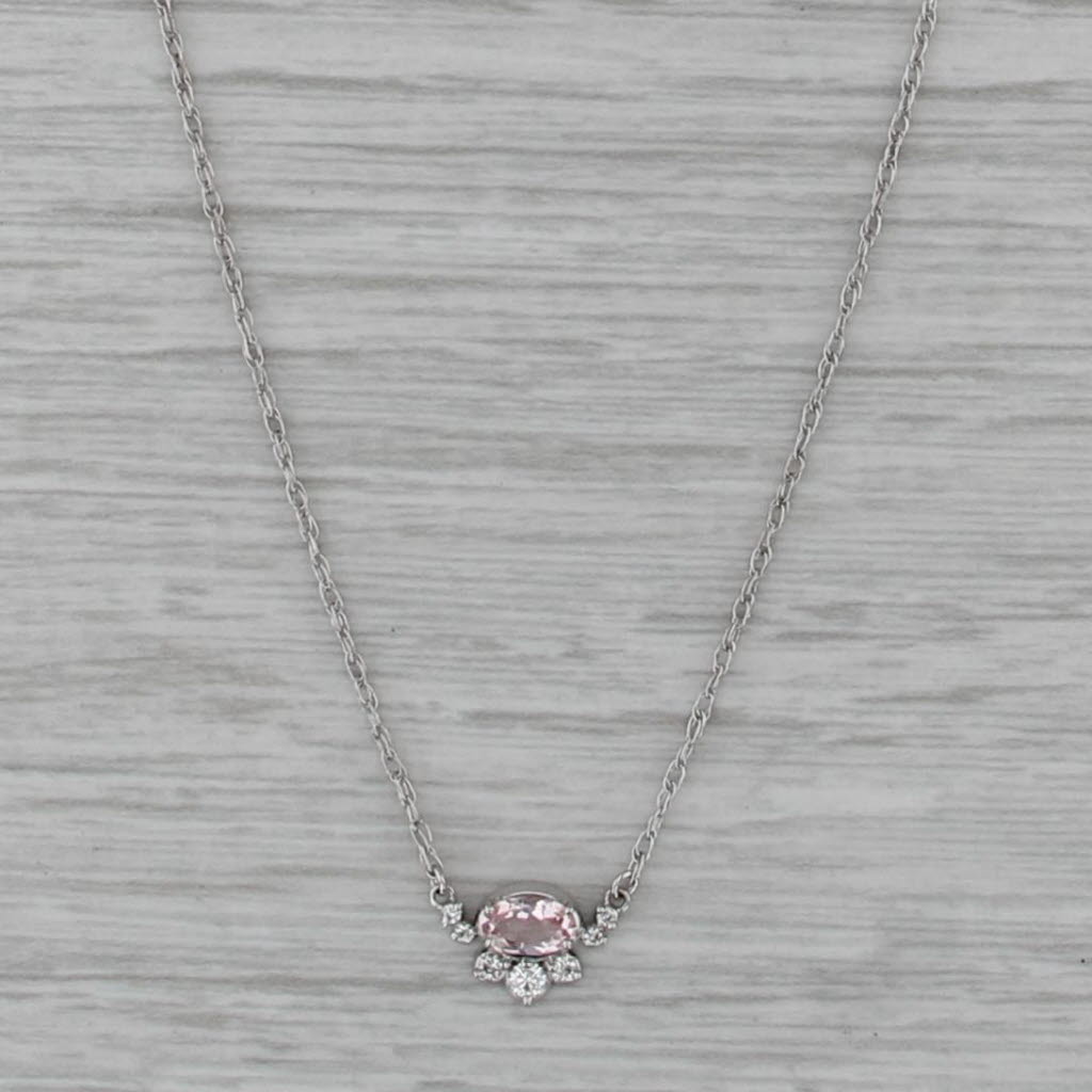 0.25ctw Morganite Diamond Pendant Necklace 14k White Gold 16" 18" Rope Chain