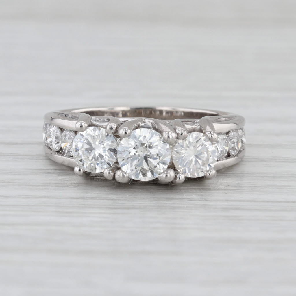 2.54ctw 3-Stone Round Brilliant Diamond Engagement Ring 14k White Gold Size 8.5