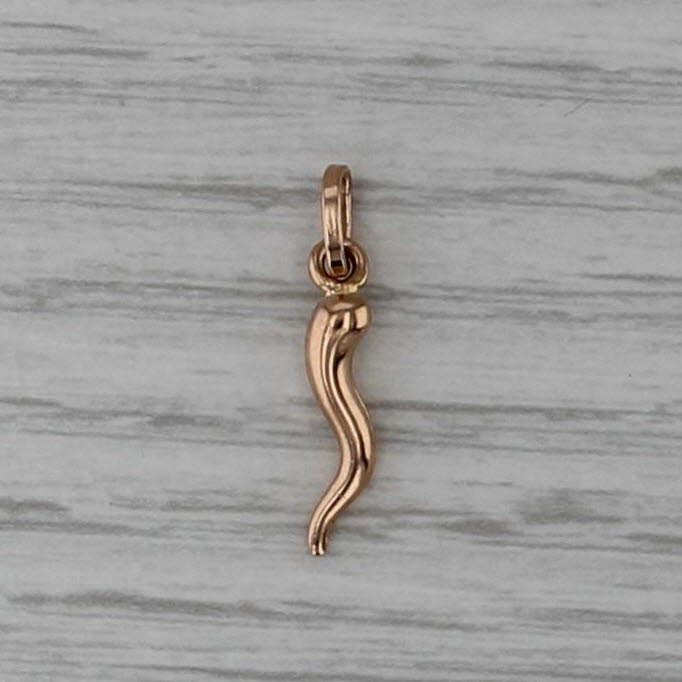 Small Italian Horn Charm Pendant 18k Rose Gold Drop Good Luck Talisman