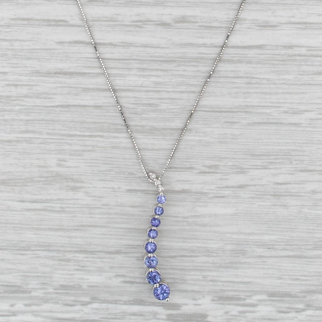 0.91ctw Tanzanite Diamond Journey Pendant Nedcklace 14k White Gold 18" Box Chain