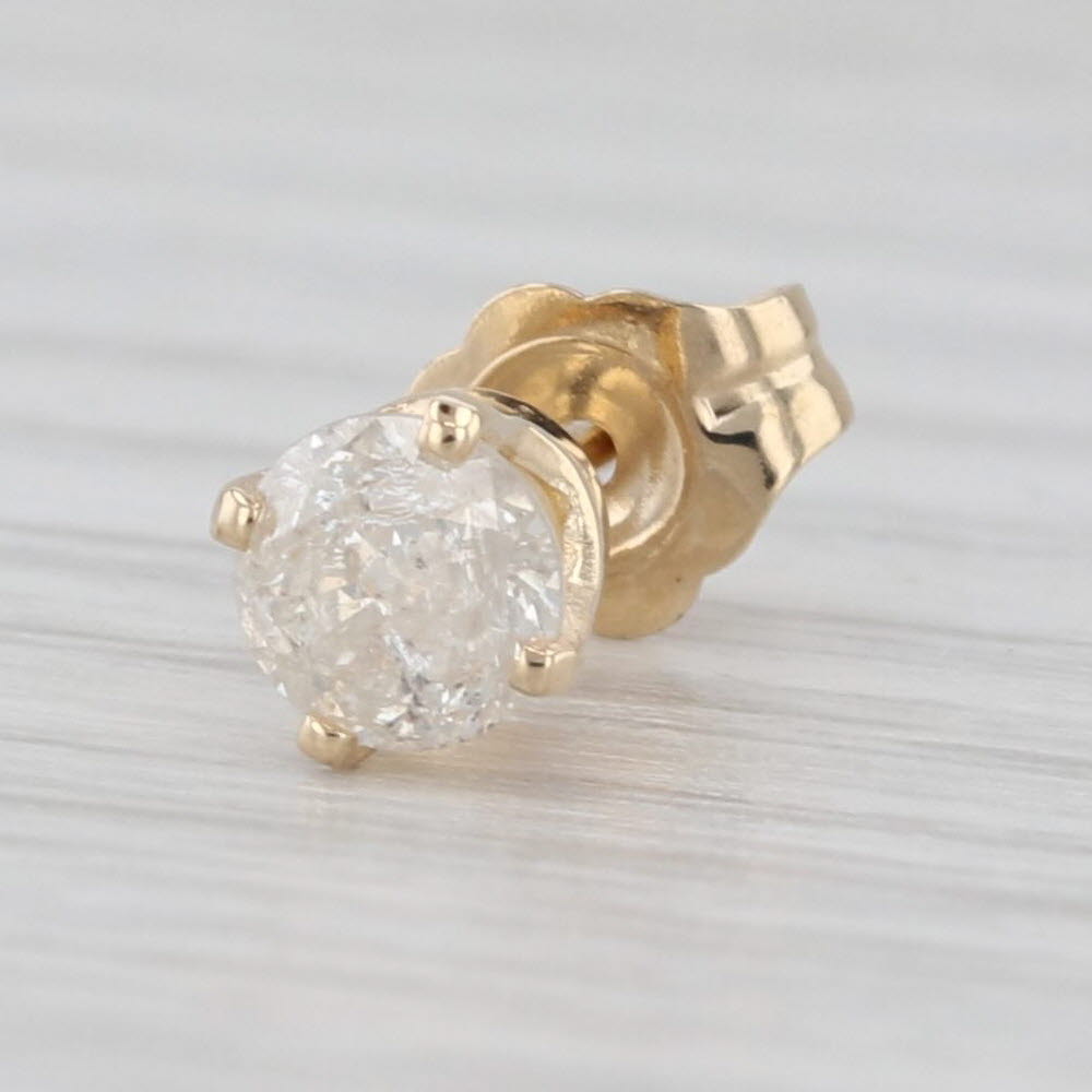 Light Gray Single Diamond Stud Earring 0.30ct 14k Yellow Gold Round Solitaire