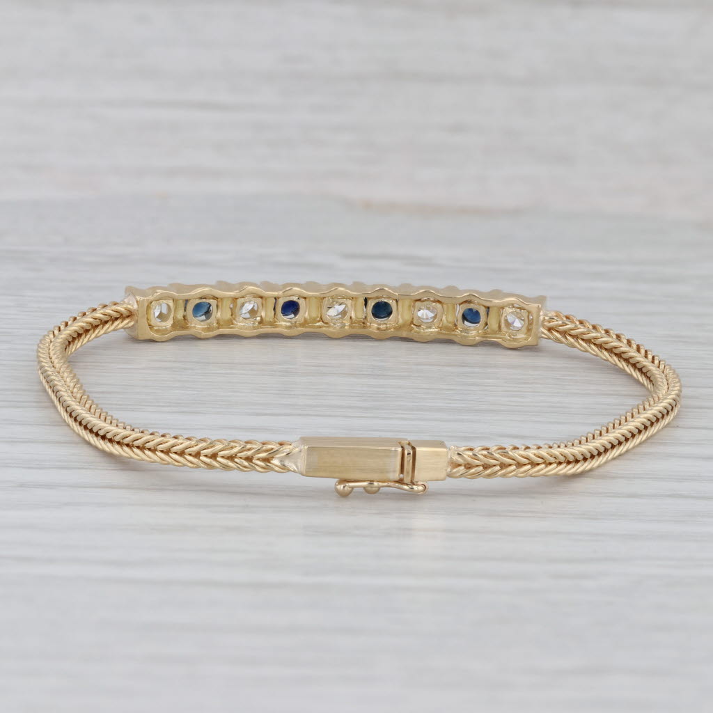 Gray 1.20ctw Blue Sapphire Diamond Bracelet 18k Yellow Gold 7" Wheat Chain