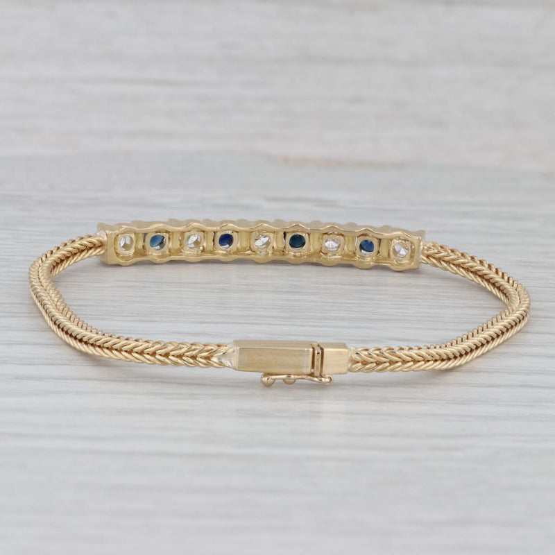 1.20ctw Blue Sapphire Diamond Bracelet 18k Yellow Gold 7" Wheat Chain