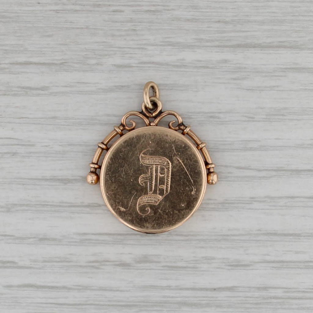 Victorian Engraved Picture Locket Pendant Fob 10k Yellow Gold Antique Opens