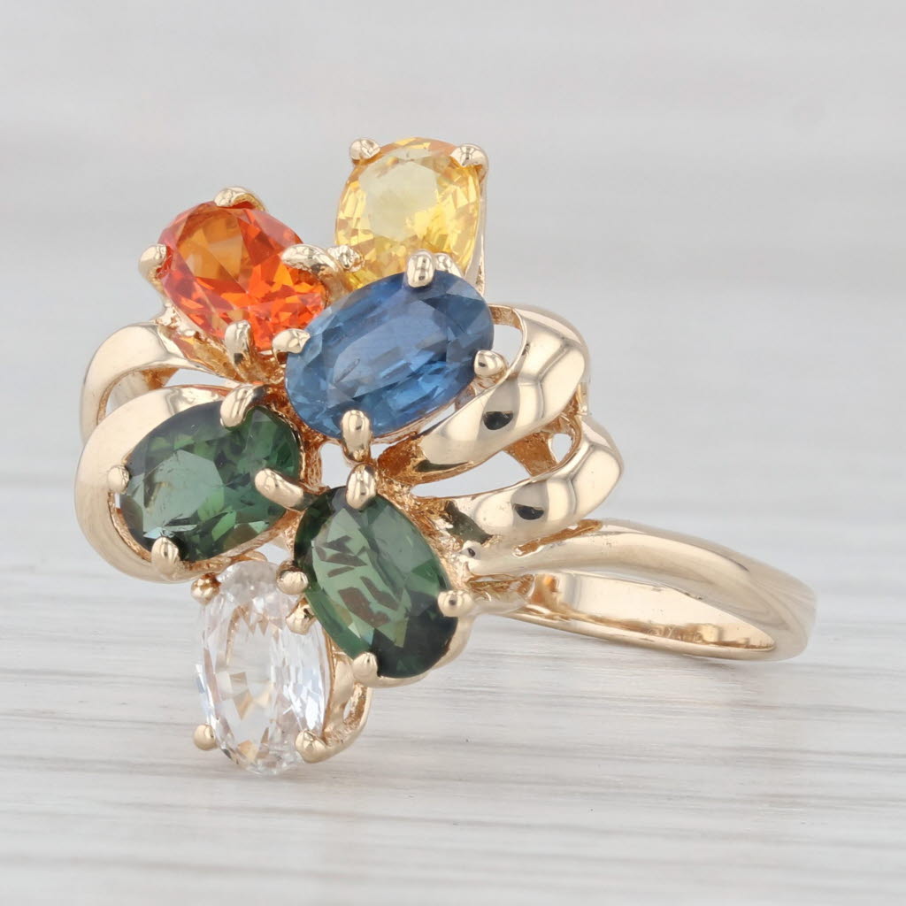 Light Gray 3.50ctw Gemstone Cluster Ring 14k Gold Size 7.75 Sapphire Tourmaline Topaz