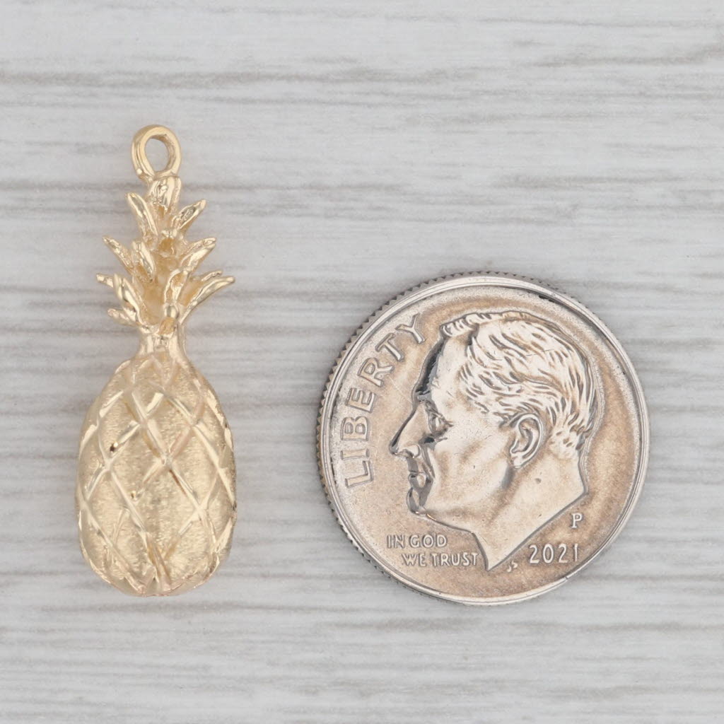 Gray Pineapple Charm 14k Yellow Gold Pendant