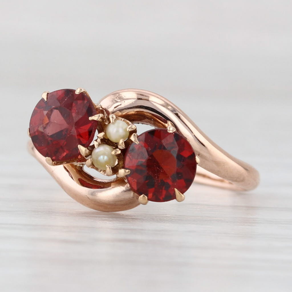 Light Gray Antique Victorian Garnet Pearl Ring 10k Rose Gold Size 6