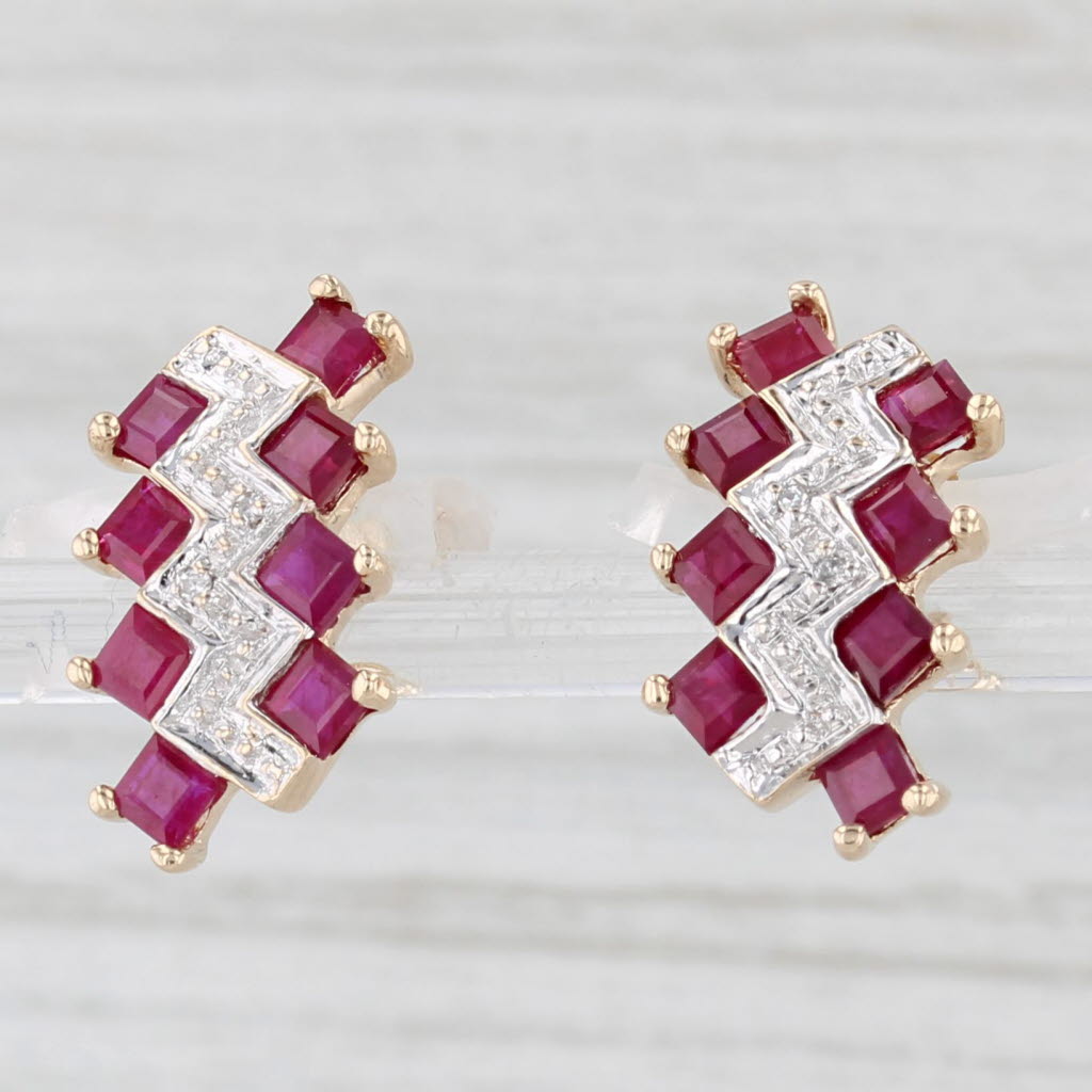 Light Gray 1.76ctw Ruby Diamond Drop Earrings 10kYellow Gold Diamond Accents